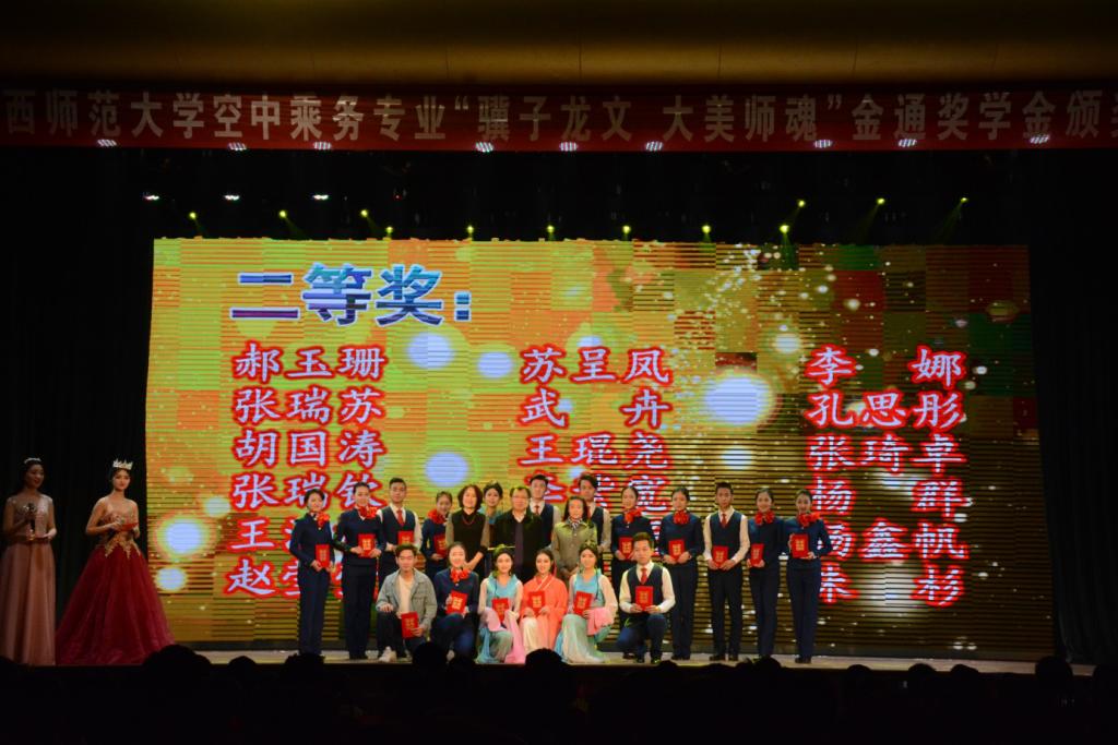 出席晚会领导为荣获二等奖学金的学生颁奖